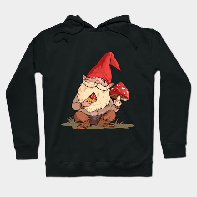 A cute gnome gathering mushrooms. Hoodie by peculiarbutcute